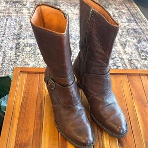 Born Pavan Mid Calf Boot Womens 7.5 Brown Leather zip Western Academia Vintage